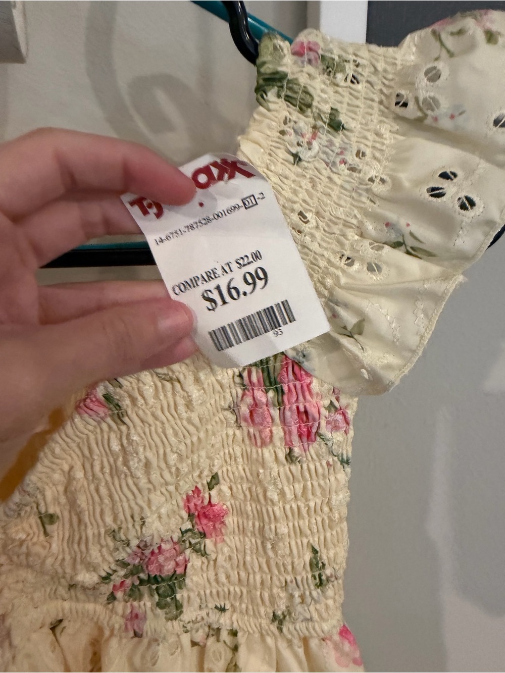 Juniors Cream Floral Eyelet Sundress with Ruffle Sleeves - Picture 3 of 4